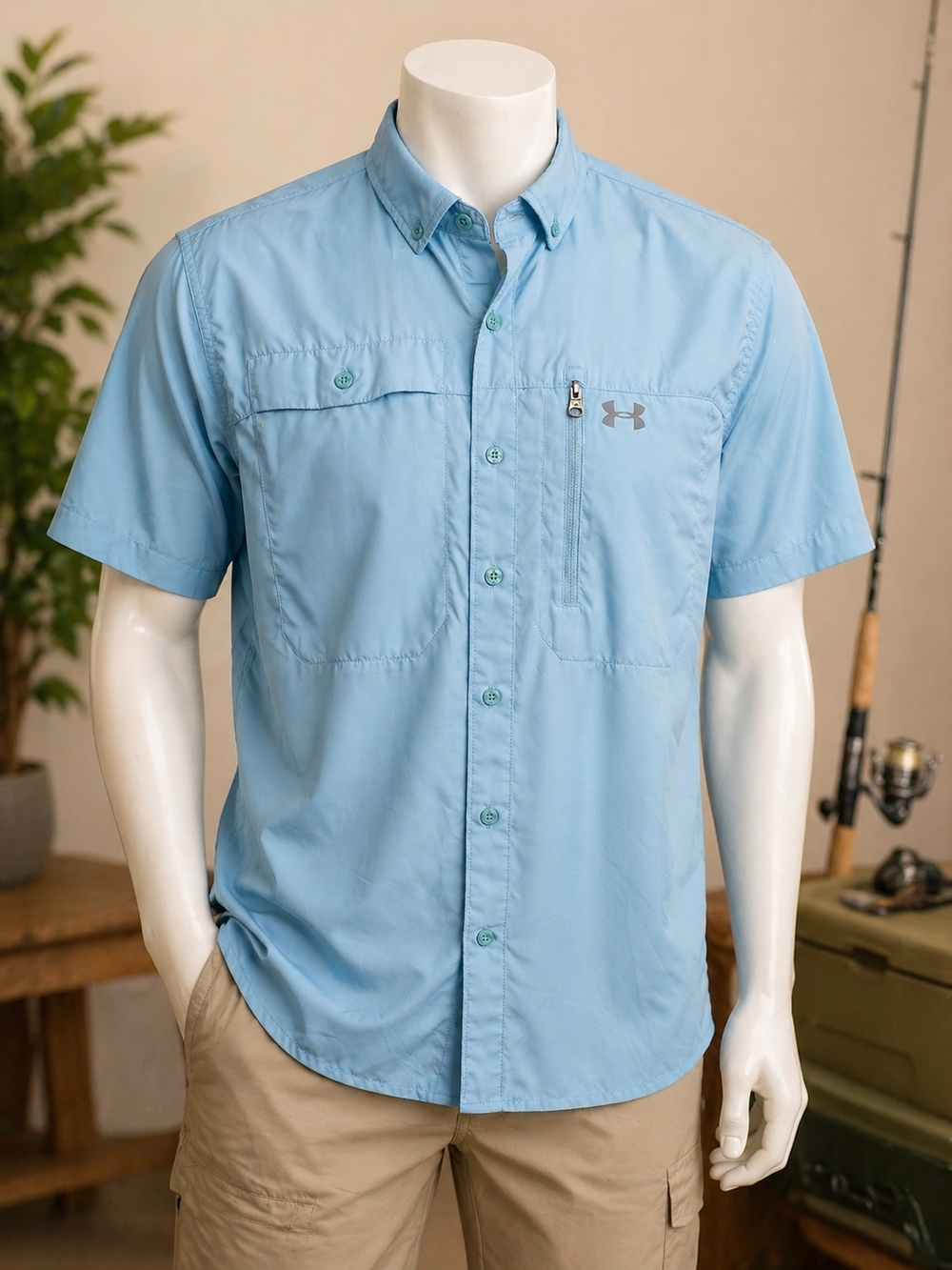 Under Armour Blue HeatGear Fishing Shirt Large